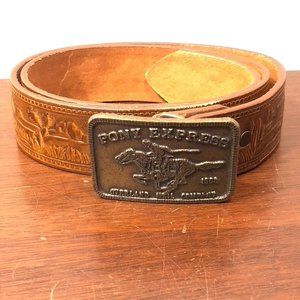 Pony Express Rectangle Belt Tooled Wide Buckle Leather